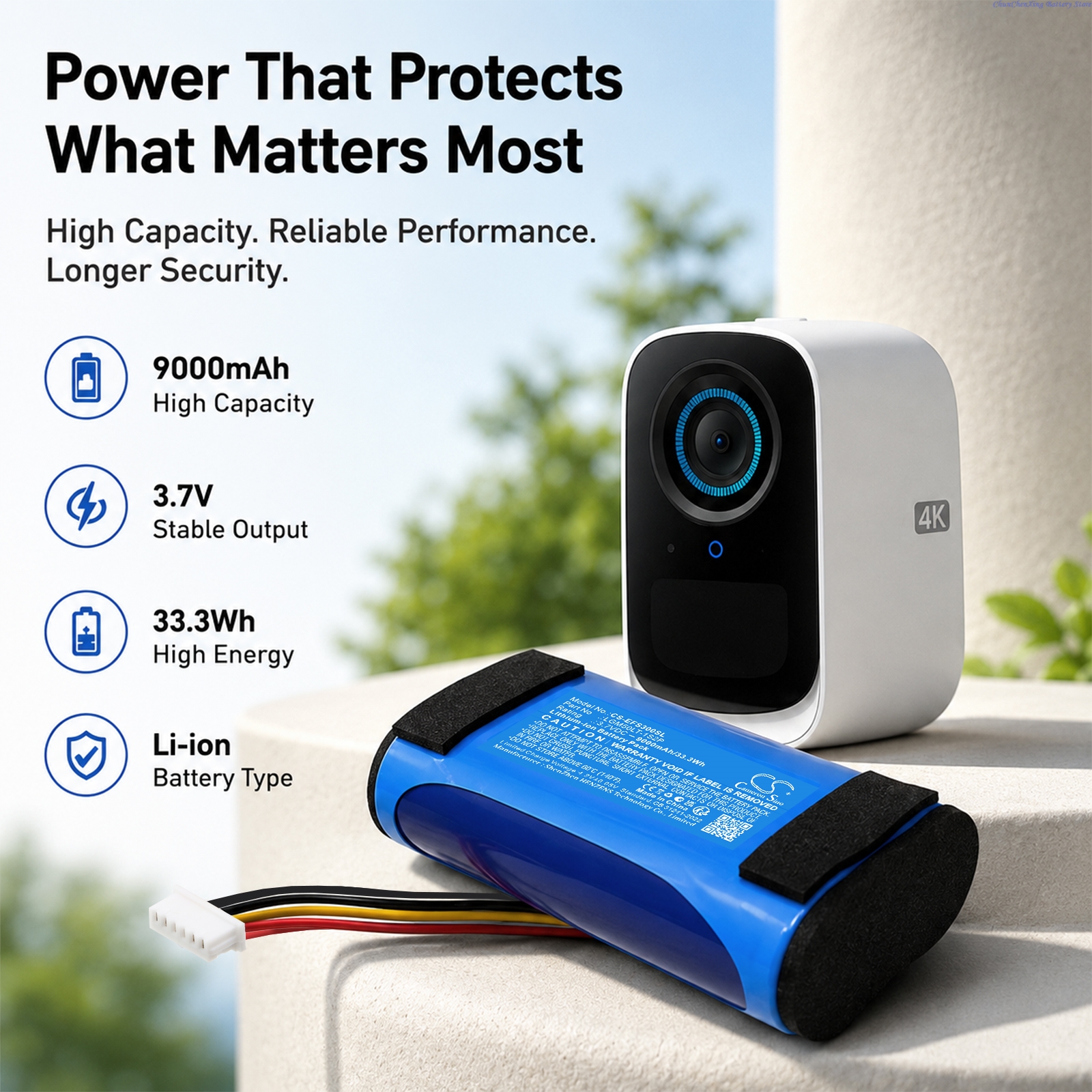 Home Security Battery Replacement - 3.7V 9000mAh/10000mAh Replacement Home Security Camera
