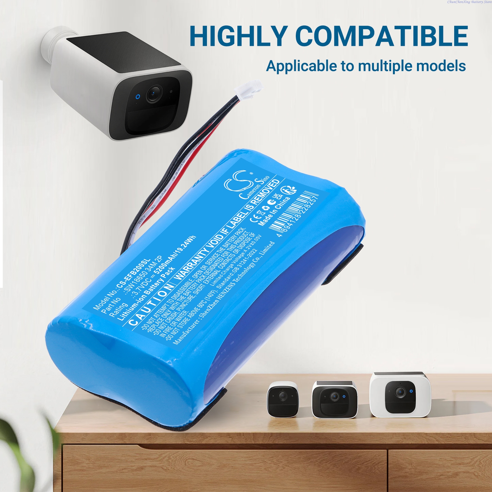 Home Security Battery Replacement - 3.7V 5200mAh Replacement Home Security Camera