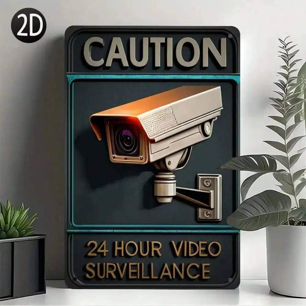 Home Security Bars - Retro Security Camera Sign Vintage Tin