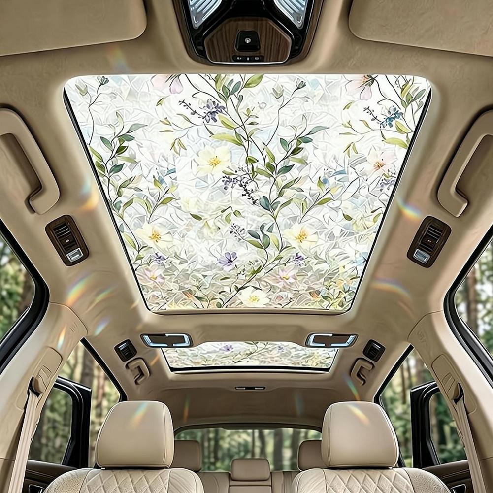 Home Security For Windows - Floral Stained Glass Car Sunroof Static