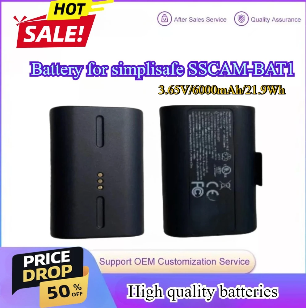 Home Security Battery Replacement - 6000mAh SSCAM-BAT1 Battery Replacement for SimpliSafe
