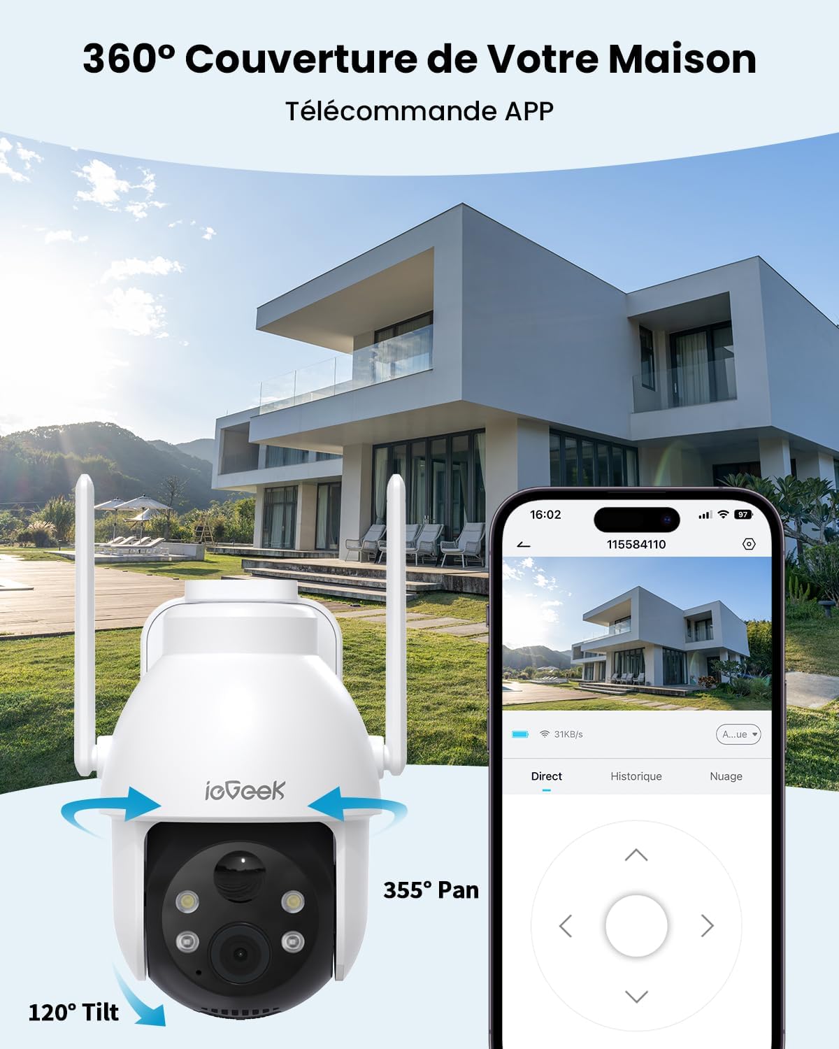 ieGeek 2K 3MP 360° PTZ HD Outd - Home Security Camera Xiaomi 评论和价格