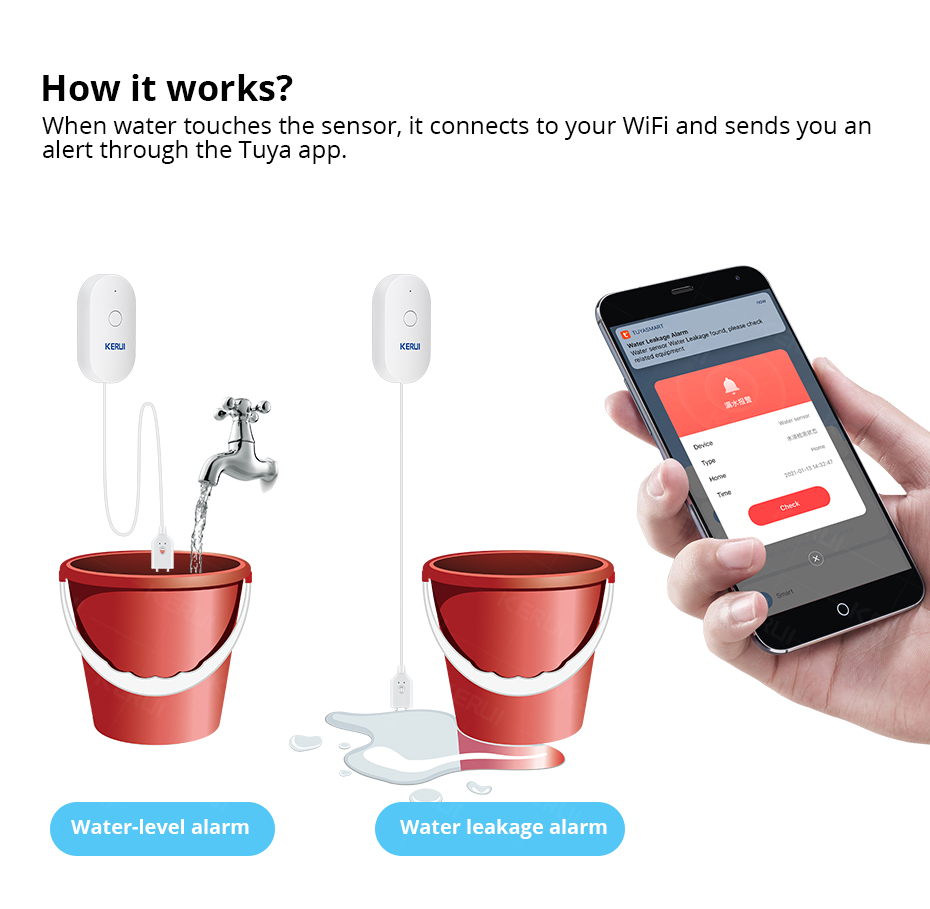 KERUI Smart  WiFi Water Sensor - Home Security And Monitoring 评论和价格