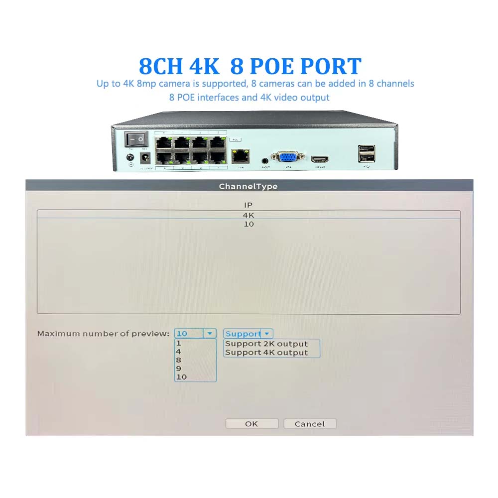 4K 10CH NVR 4/8Port POE For 8M - Home Security Camera 评论和价格